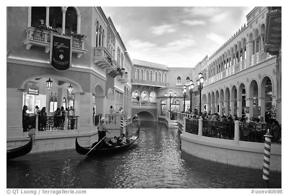 Grand Canal and shops inside Venetian hotel. Las Vegas, Nevada, USA (black and white)