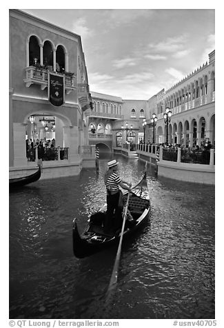 Gondola in Grand Canal inside Venetian hotel. Las Vegas, Nevada, USA (black and white)