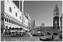 Gondola rides in front of the Venetian hotel. Las Vegas, Nevada, USA (black and white)