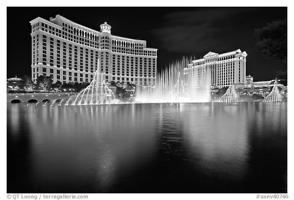 Dancing fountains, Bellagio, and Caesar Palace. Las Vegas, Nevada, USA