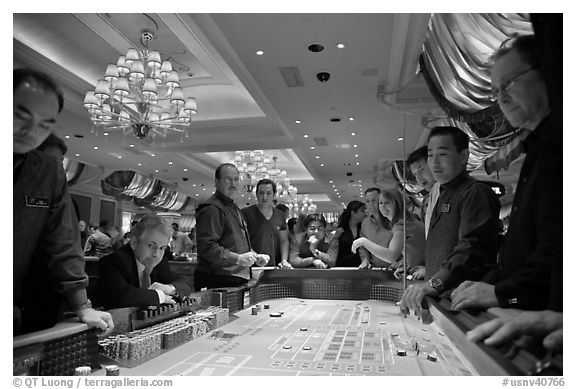 Casino craps game. Las Vegas, Nevada, USA (black and white)