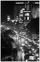 Congested traffic on Las Vegas Boulevard on Saturday night. Las Vegas, Nevada, USA ( black and white)