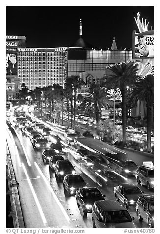 Black and White Picture/Photo: Las Vegas Strip traffic by night. Las Vegas,  Nevada, USA