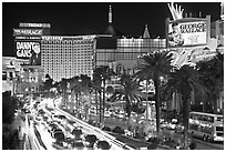 Busy traffic at night on Las Vegas Strip. Las Vegas, Nevada, USA (black and white)