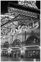 Entrance of Paris Las Vegas hotel below Eiffel tower replica. Las Vegas, Nevada, USA ( black and white)