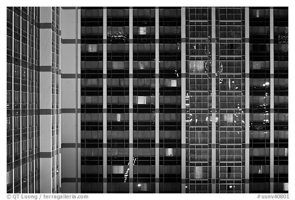 Facade detail of Ballys hotel. Las Vegas, Nevada, USA (black and white)