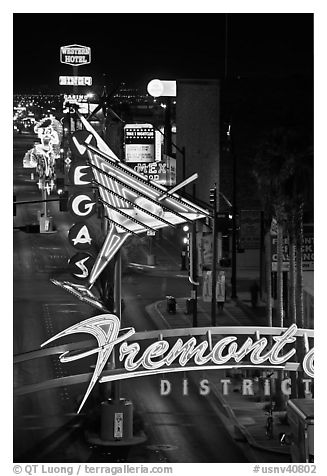 Neon lights in East Fremont district. Las Vegas, Nevada, USA (black and white)