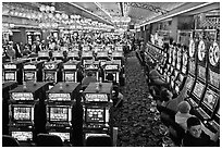 Gaming machines in casino. Las Vegas, Nevada, USA (black and white)