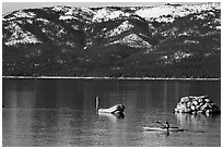 Kakak and mountains in winter, Sand Harbor, Lake Tahoe-Nevada State Park, Nevada. USA ( black and white)