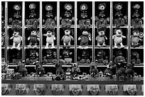 Rows of plush animals, Circus Circus. Reno, Nevada, USA ( black and white)