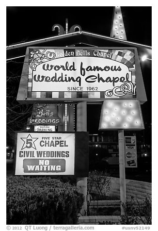 Wedding chapel at night. Reno, Nevada, USA (black and white)