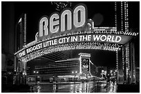 Biggest little city in the world sign by night. Reno, Nevada, USA ( black and white)