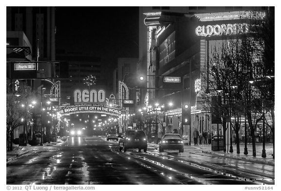 Downtown at night. Reno, Nevada, USA (black and white)