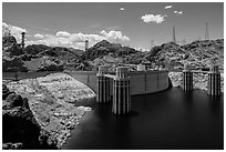 Reservoir and dam, Hoover Dam Bypass beeing built. Hoover Dam, Nevada and Arizona (black and white)