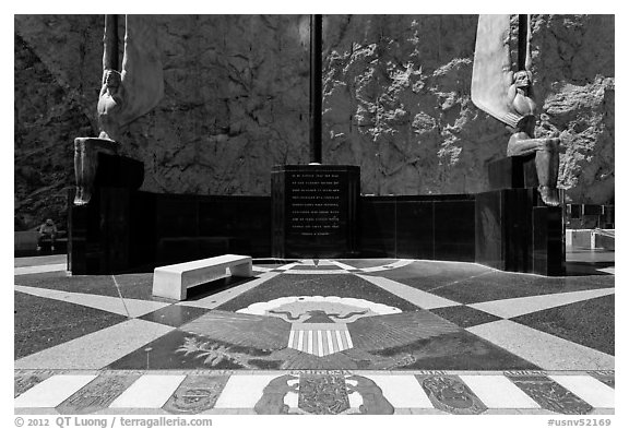 Dedication plaza. Hoover Dam, Nevada and Arizona (black and white)