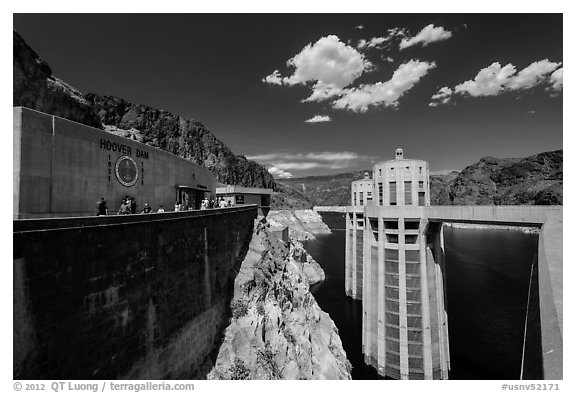 Penstock towers. Hoover Dam, Nevada and Arizona (black and white)