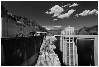 Penstock towers. Hoover Dam, Nevada and Arizona (black and white)
