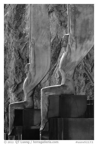 Close-up of Winged Figures of the Republic statues. Hoover Dam, Nevada and Arizona (black and white)