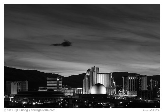 Reno skyline at night. Reno, Nevada, USA (black and white)