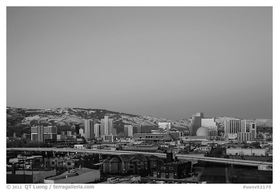 Reno skyline at dawn. Reno, Nevada, USA (black and white)