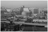 Winter dawn over downtown buildings. Reno, Nevada, USA (black and white)