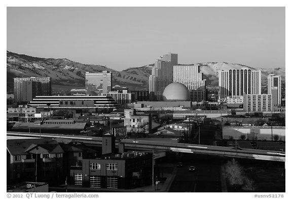 Reno skyline, early morning winter. Reno, Nevada, USA (black and white)