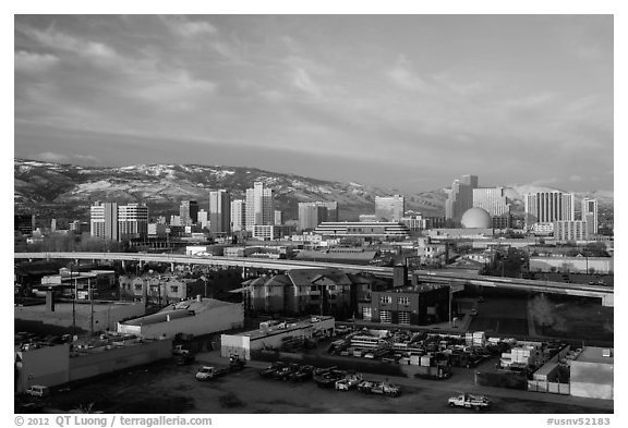 Reno and Sierra Nevada mountains in winter. Reno, Nevada, USA (black and white)