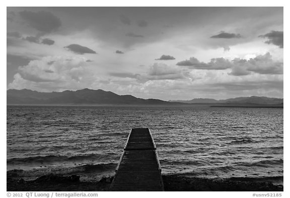 Deck, incoming storm. Pyramid Lake, Nevada, USA (black and white)