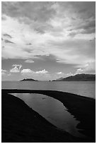 Crescent-shaped pool on lakeshore. Pyramid Lake, Nevada, USA ( black and white)
