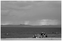 Group on lakeshore. Pyramid Lake, Nevada, USA (black and white)
