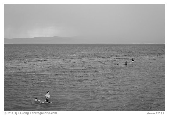 Families bathing in lake. Pyramid Lake, Nevada, USA