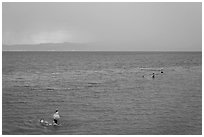 Families bathing in lake. Pyramid Lake, Nevada, USA (black and white)