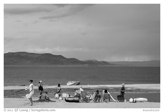 Lakeshore beach recreation, approaching storm. Pyramid Lake, Nevada, USA