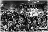 Crowded carnival game area. Reno, Nevada, USA ( black and white)
