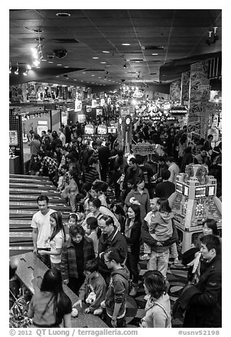 Crowds in Midway of Fun, Circus Circus. Reno, Nevada, USA (black and white)