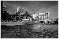 Truckee river and downtown buildings. Reno, Nevada, USA ( black and white)