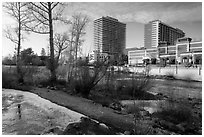 Riverwalk district in winter. Reno, Nevada, USA ( black and white)