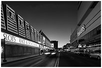 Casinos bordering street at dusk. Reno, Nevada, USA ( black and white)