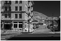 Mizpah hotel and main street. Nevada, USA (black and white)