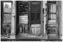 Facade of boarded-up store, Eureka. Nevada, USA ( black and white)
