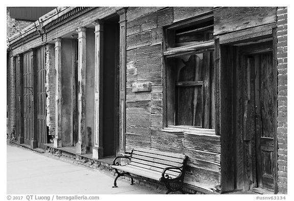 Boarded-up building, Eureka. Nevada, USA (black and white)