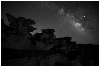 Little Finland and Milky Way at night. Gold Butte National Monument, Nevada, USA ( black and white)