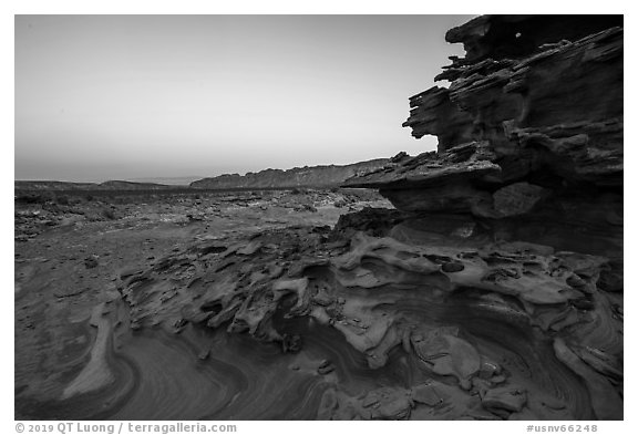 Weathered sandstone formations at dawn, Little Finland. Gold Butte National Monument, Nevada, USA (black and white)