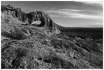 Slab and natural arch, early morning. Basin And Range National Monument, Nevada, USA ( black and white)