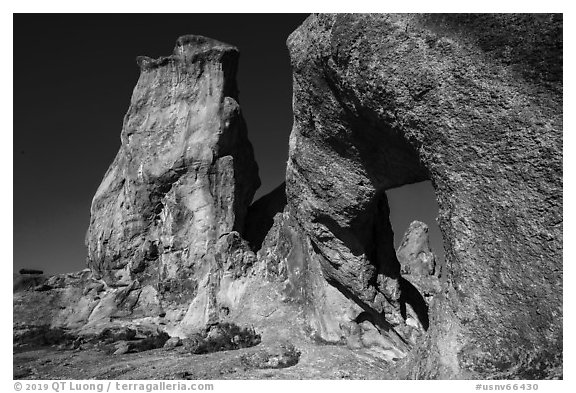 Natural arch and pinnacles. Basin And Range National Monument, Nevada, USA (black and white)