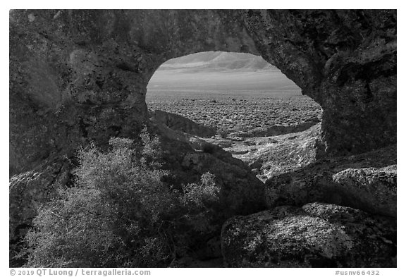 Natural arch opening. Basin And Range National Monument, Nevada, USA (black and white)