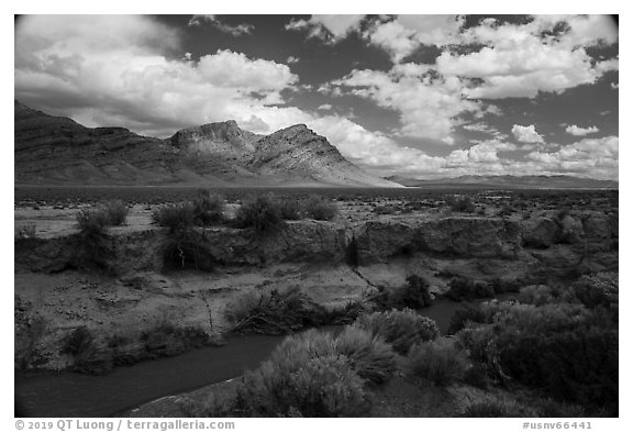 River canyon near Water Gap. Basin And Range National Monument, Nevada, USA (black and white)