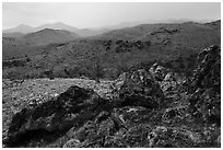 Volcanic rocks and Mt Irish range. Basin And Range National Monument, Nevada, USA ( black and white)