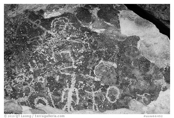 Rock art, Mt Irish Archeological district. Basin And Range National Monument, Nevada, USA (black and white)