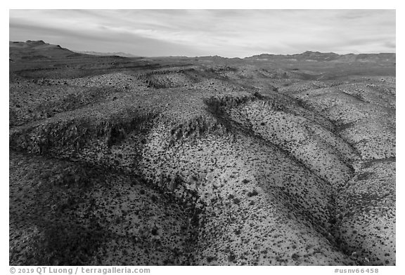 Aerial view of White River Narrows Archeological District. Basin And Range National Monument, Nevada, USA (black and white)